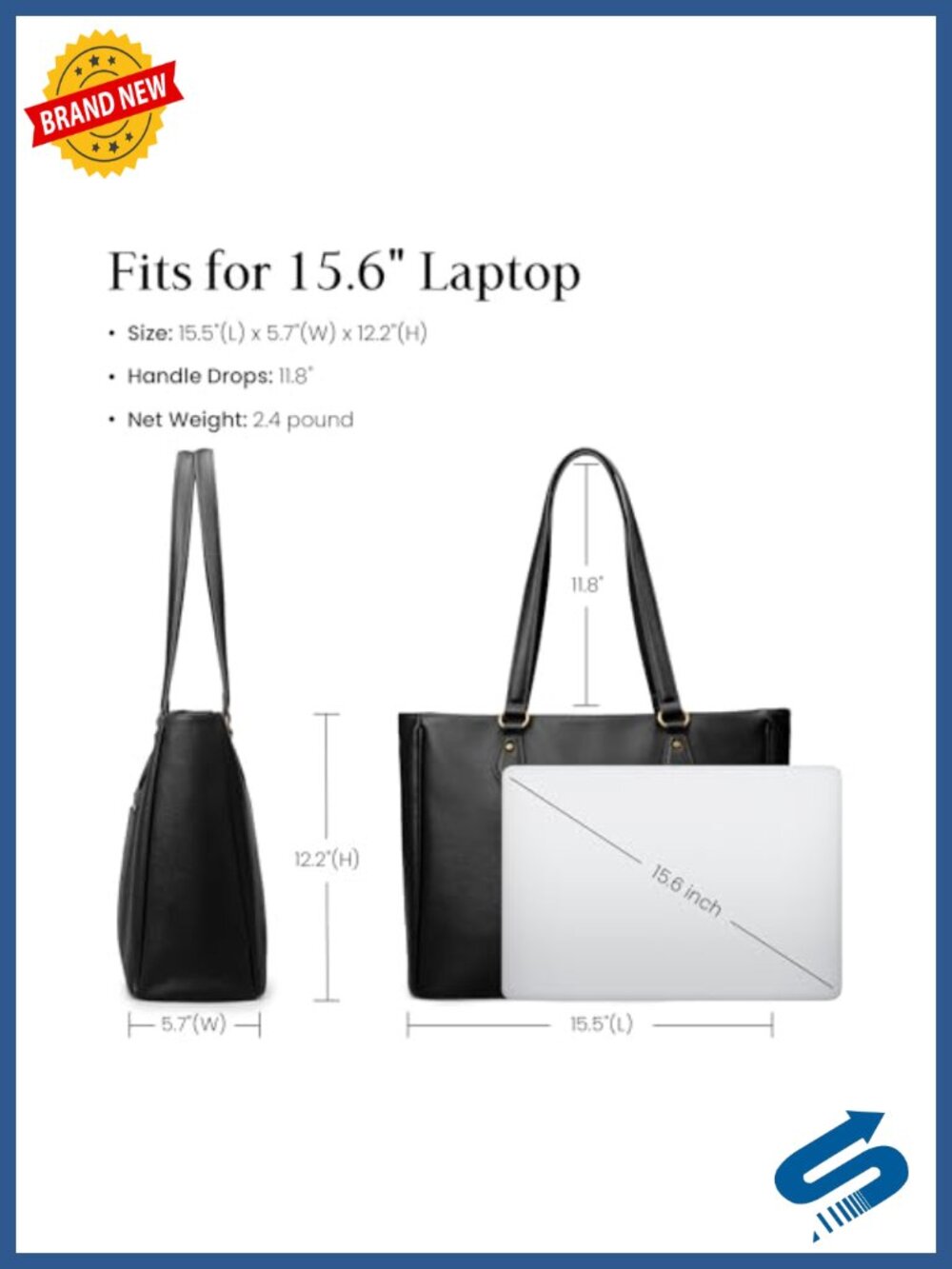 Genuine Leather Tote Bag with 15.6" Laptop Compartment Work Satchel - Picture 4 of 6